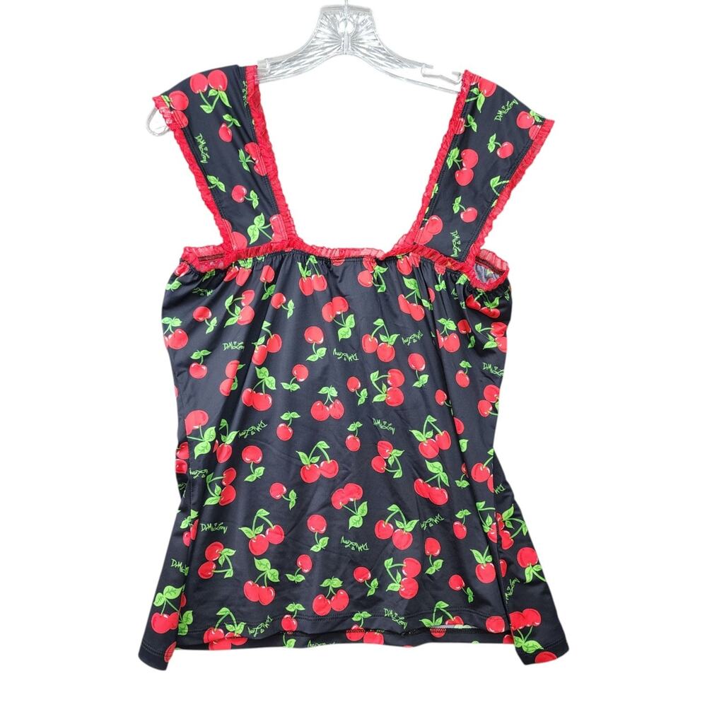 NWT Demi Loon Cami Cherry Print Babydoll Tank Top Womens L Coquette Pinup Y2K - Picture 3 of 8